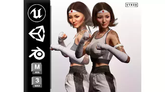 Realistic Female Martial Artist Tattooed Fighter Low-poly 3D model Realistic Female Martial Artist Tattooed Fighter Low-poly 3D model