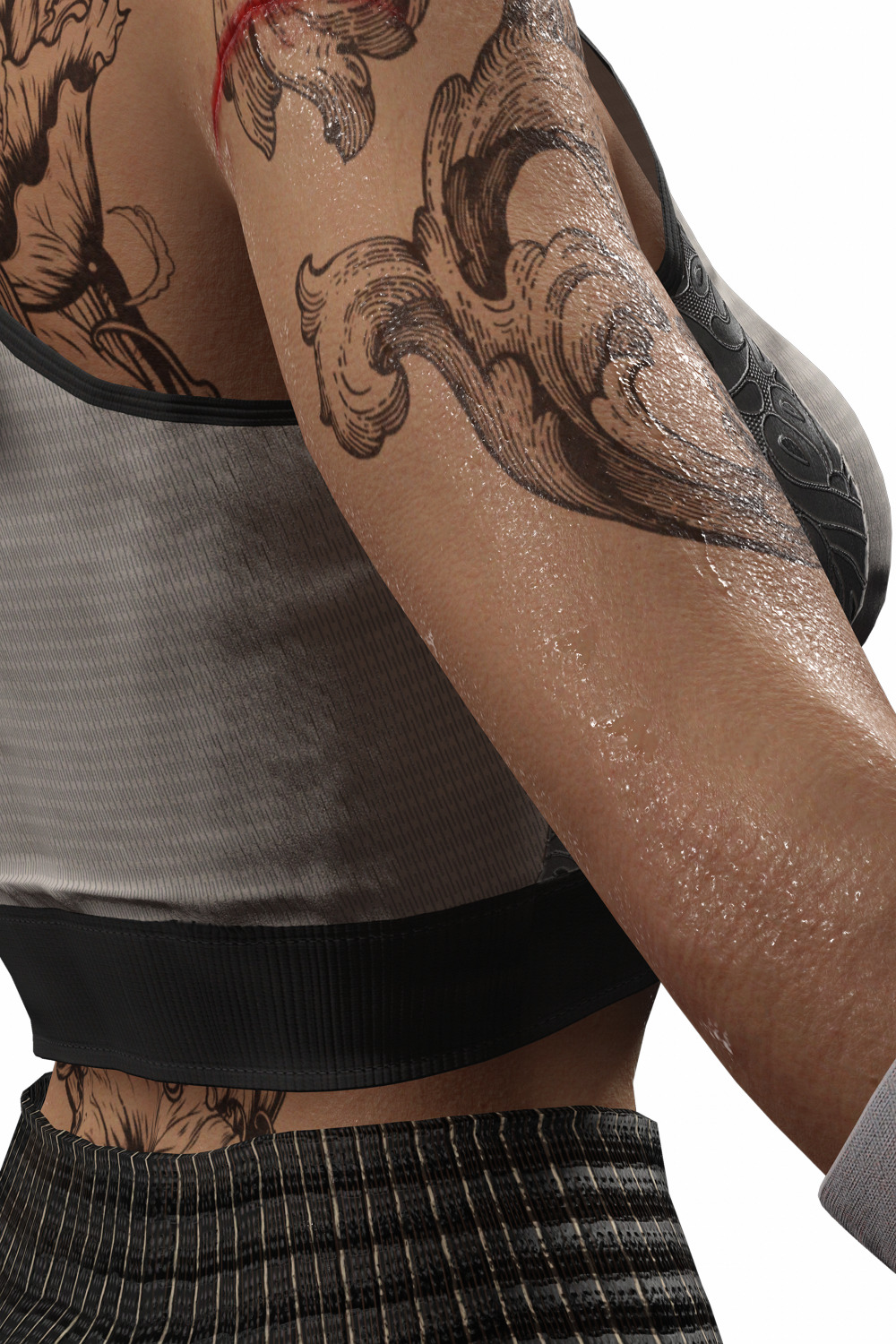 Realistic Female Martial Artist Tattooed Fighter Low-poly 3D model_14