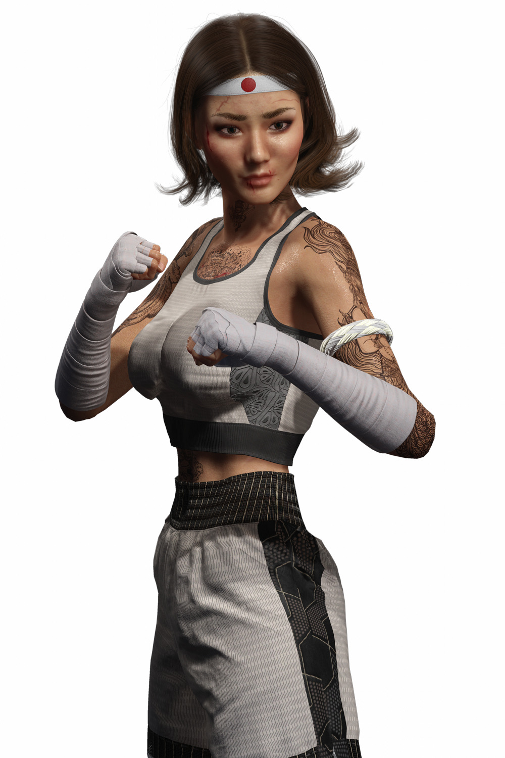 Realistic Female Martial Artist Tattooed Fighter Low-poly 3D model_19