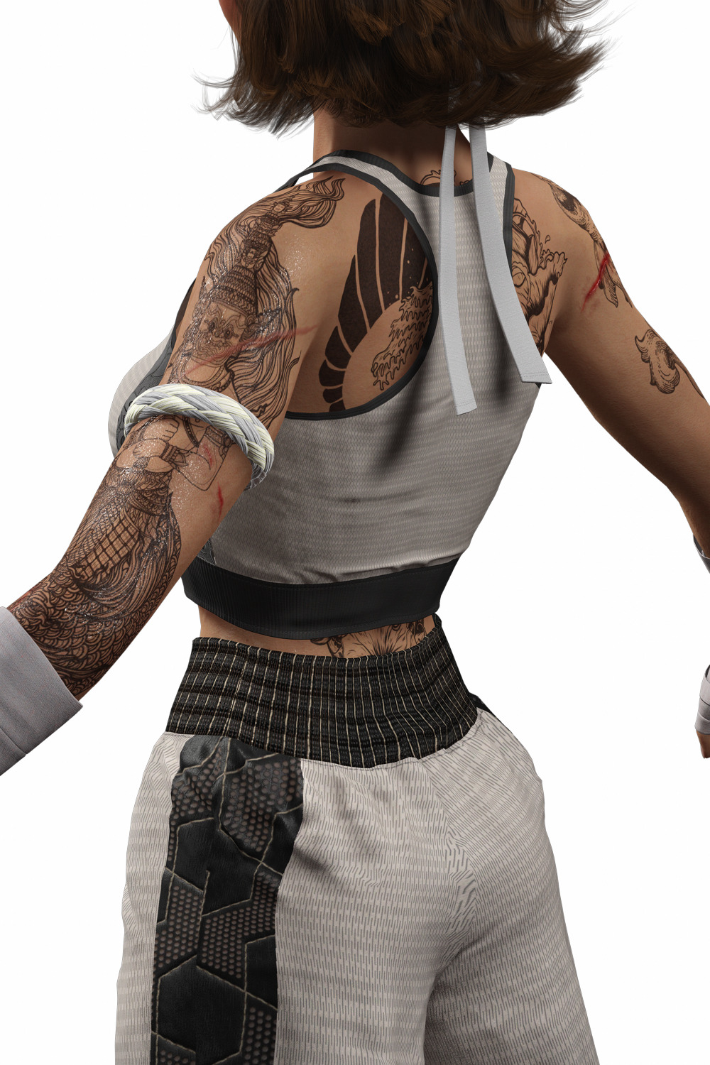 Realistic Female Martial Artist Tattooed Fighter Low-poly 3D model_12