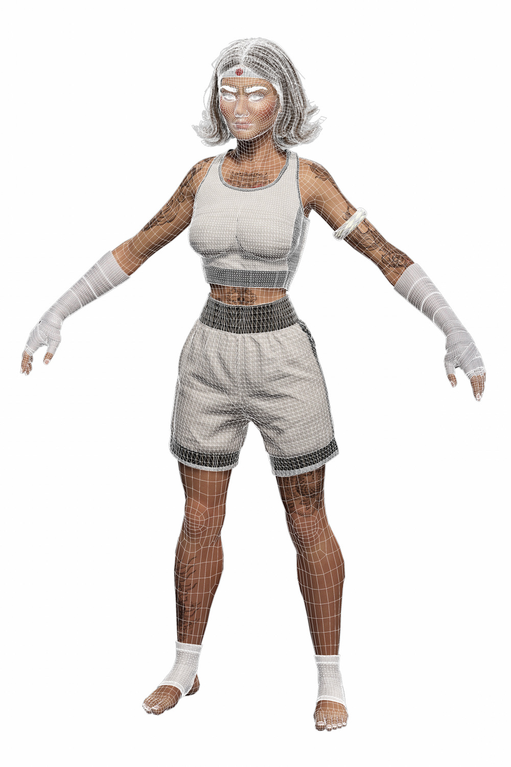 Realistic Female Martial Artist Tattooed Fighter Low-poly 3D model_11