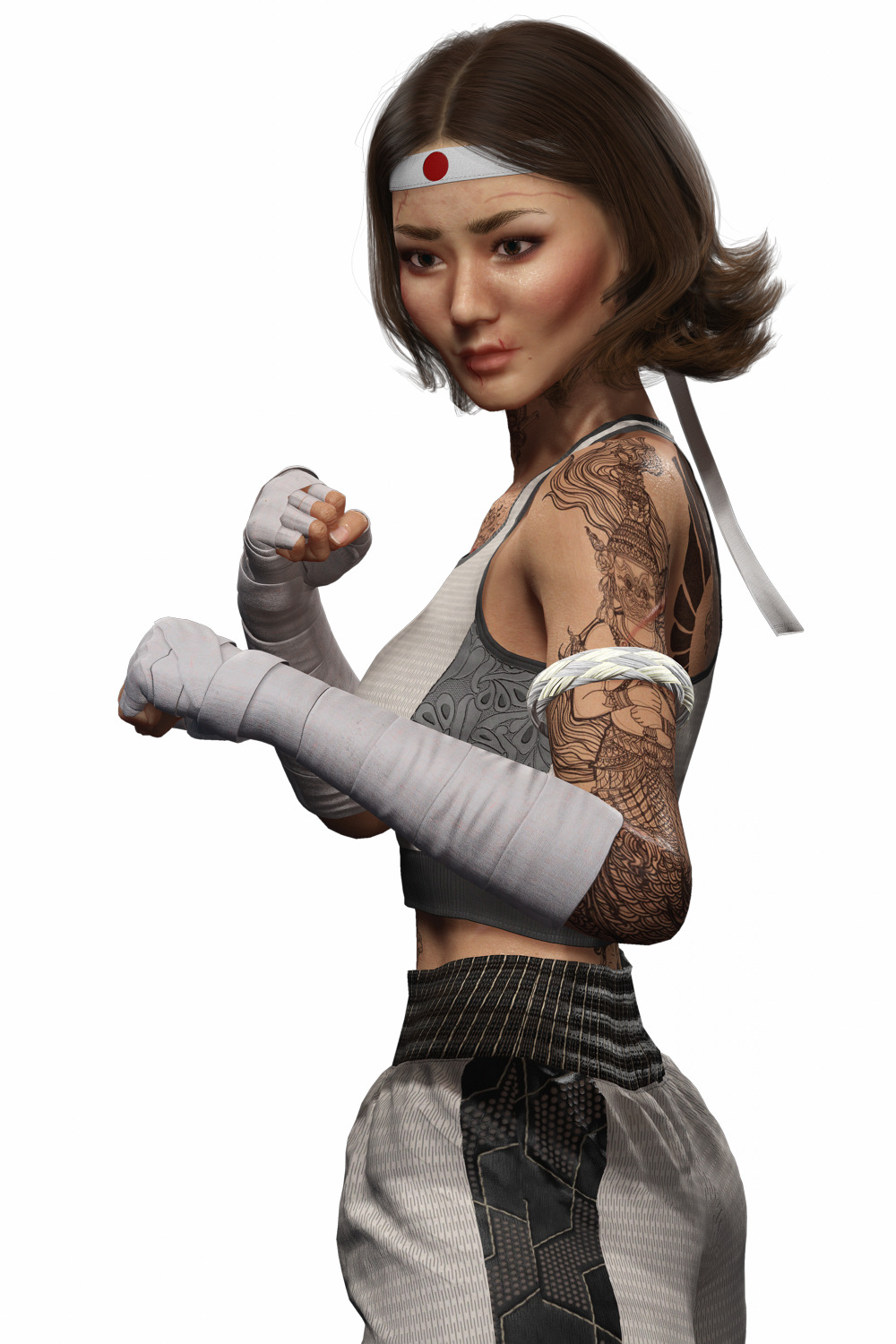 Realistic Female Martial Artist Tattooed Fighter Low-poly 3D model_20