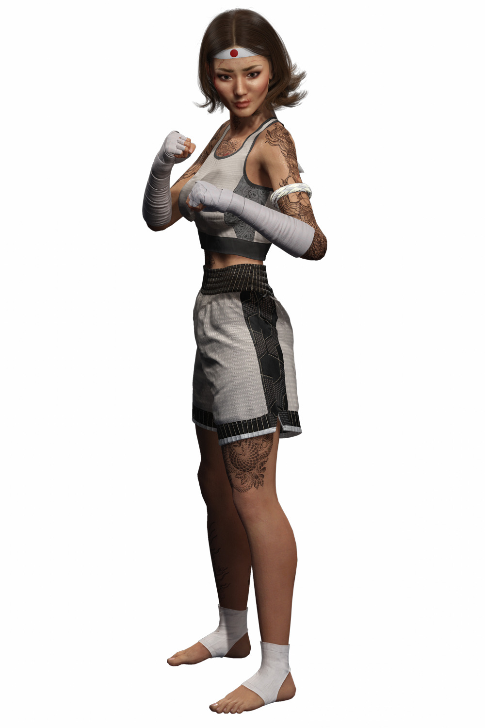 Realistic Female Martial Artist Tattooed Fighter Low-poly 3D model_9