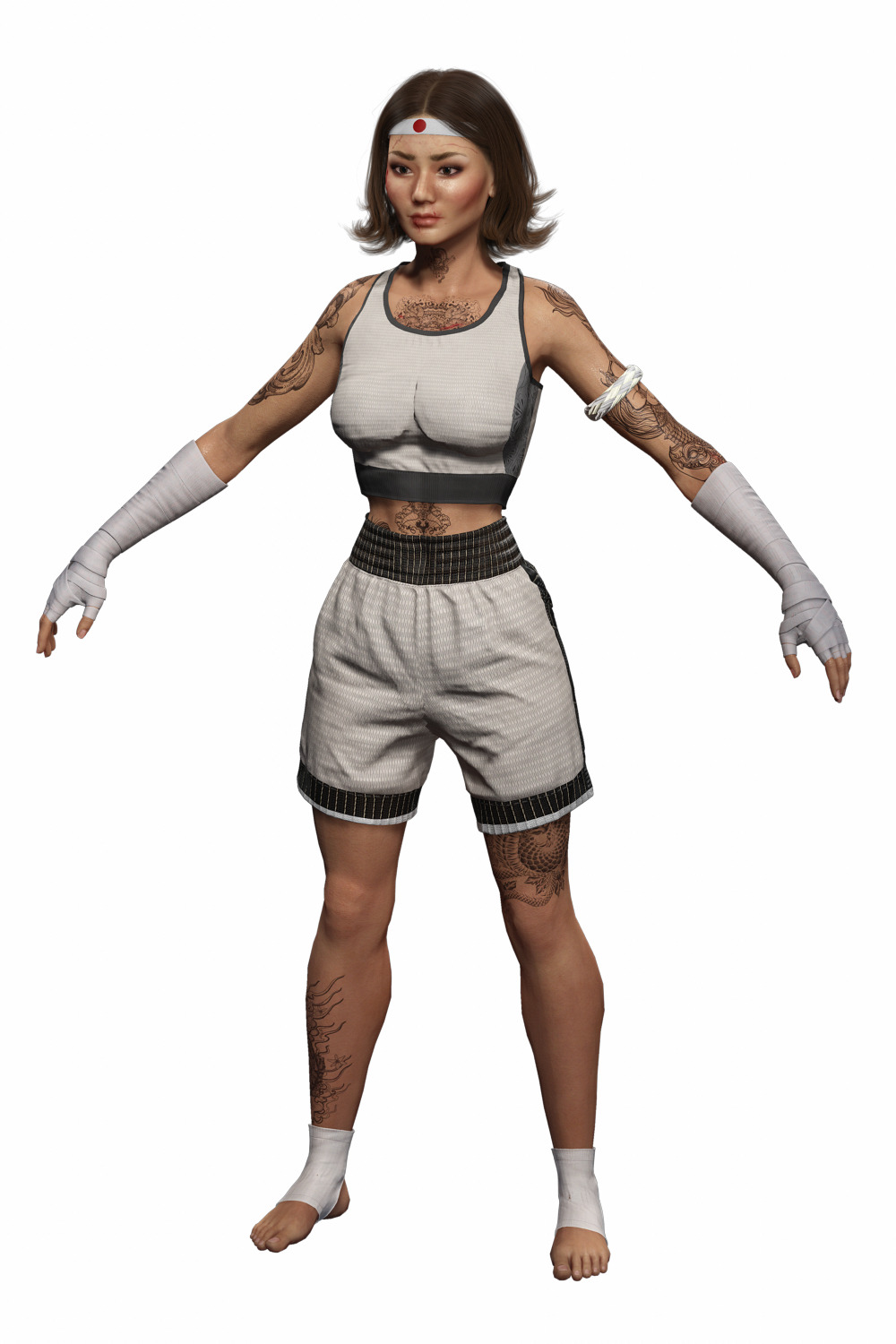 Realistic Female Martial Artist Tattooed Fighter Low-poly 3D model_10