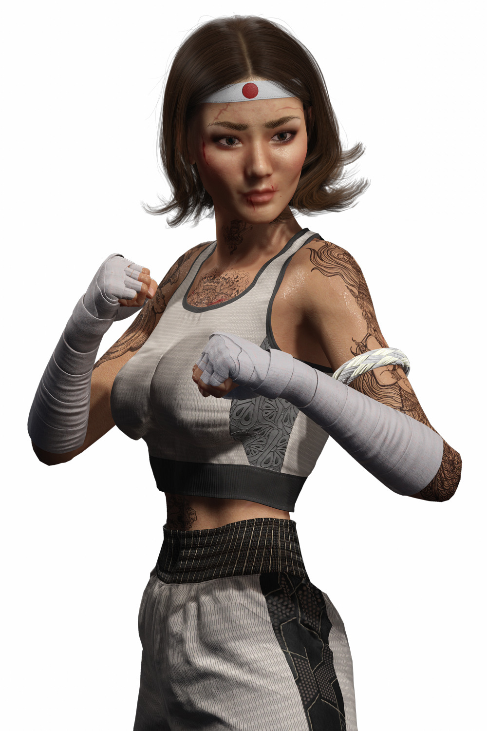 Realistic Female Martial Artist Tattooed Fighter Low-poly 3D model_21