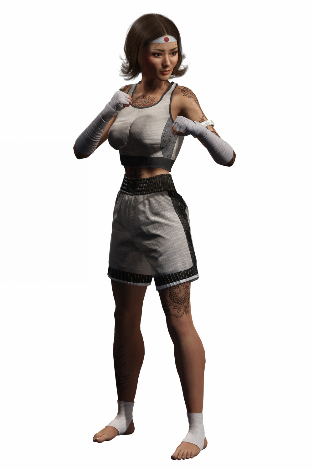 Realistic Female Martial Artist Tattooed Fighter Low-poly 3D model_18
