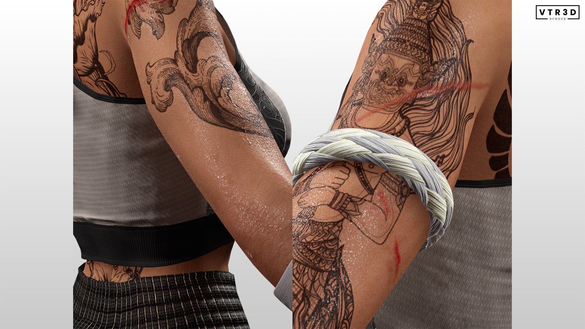 Realistic Female Martial Artist Tattooed Fighter Low-poly 3D model_5