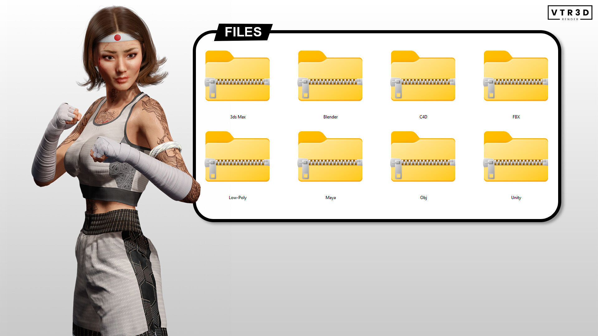 Realistic Female Martial Artist Tattooed Fighter Low-poly 3D model_7