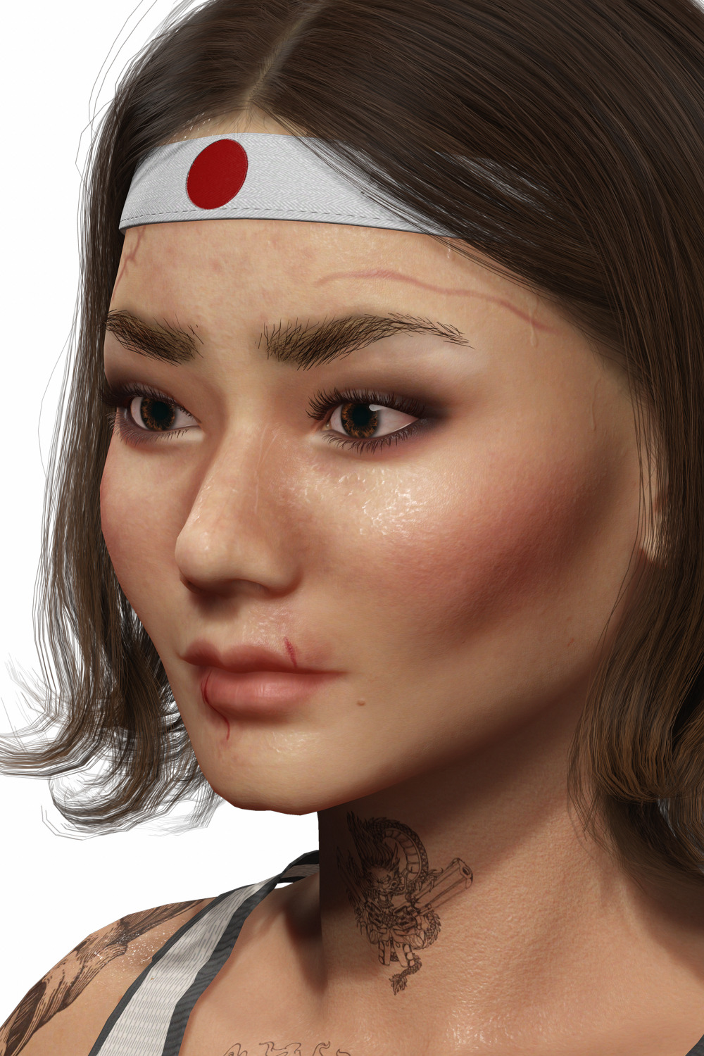 Realistic Female Martial Artist Tattooed Fighter Low-poly 3D model_13