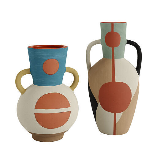 Set 2 Terracotta Ceramic Vase with Handles 3D model