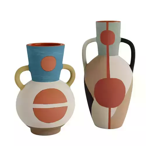 Set 2 Terracotta Ceramic Vase with Handles