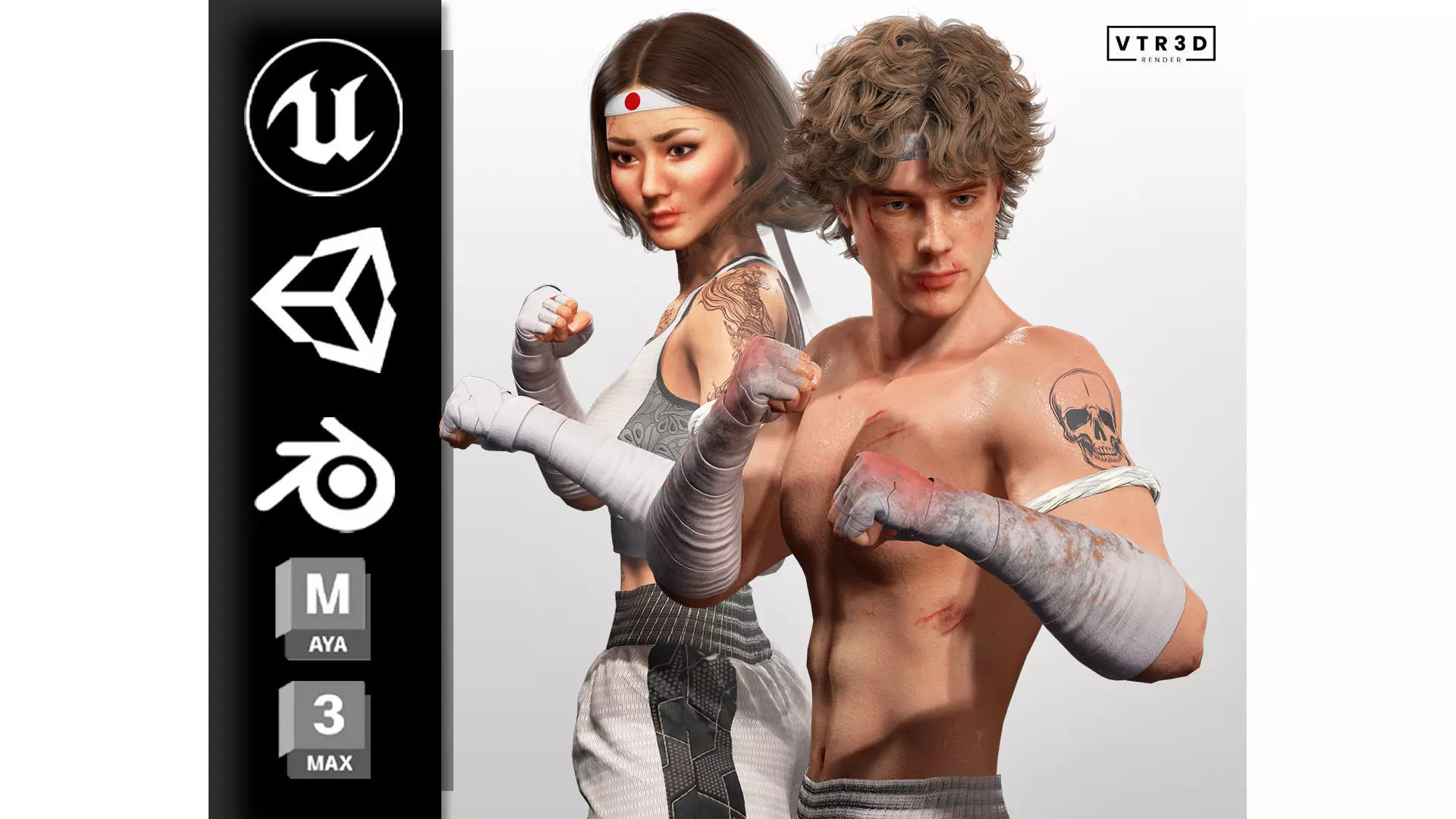 Realistic Martial Arts Fighter Couple 3D Model Collection_0