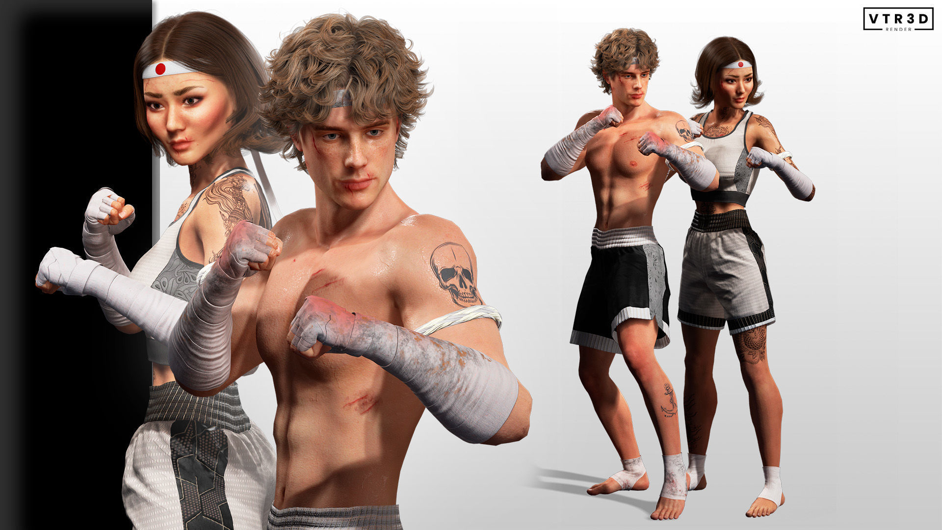 Realistic Martial Arts Fighter Couple 3D Model Collection_4