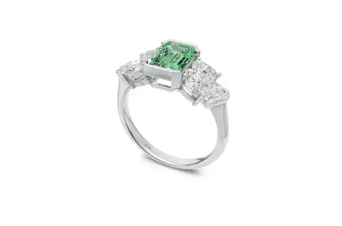 Diamond With Color Stone Ring - 3D Printable Jewelry CAD Model