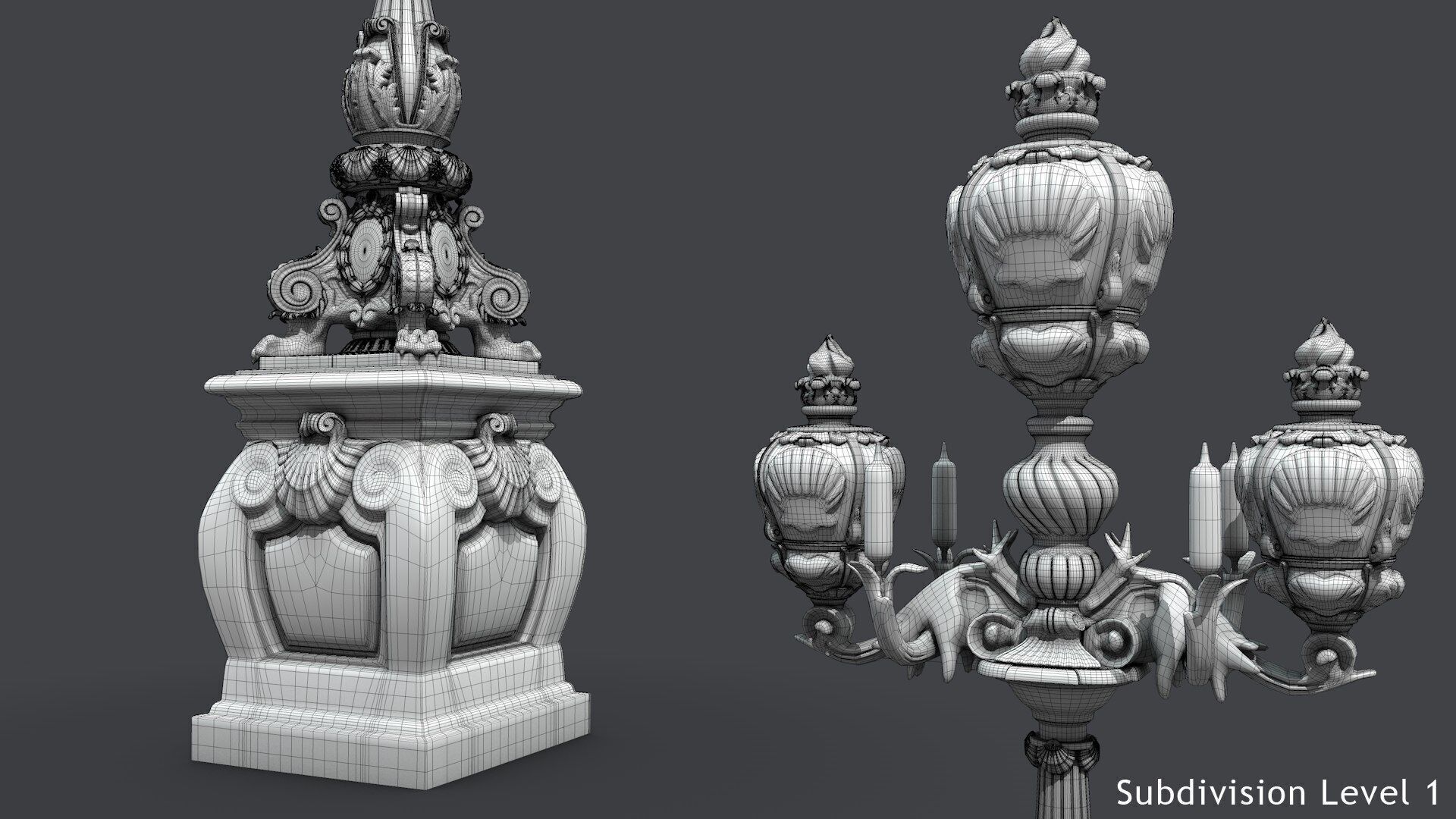 French Street Lamp Low-poly 3D model_12