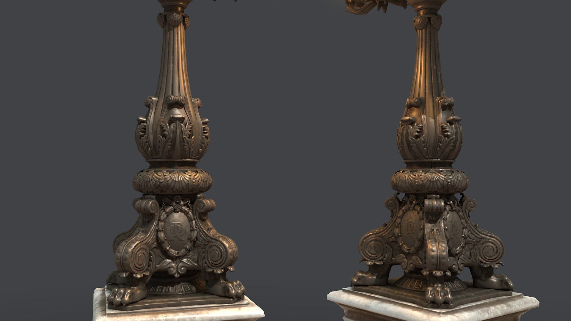 French Street Lamp Low-poly 3D model_3