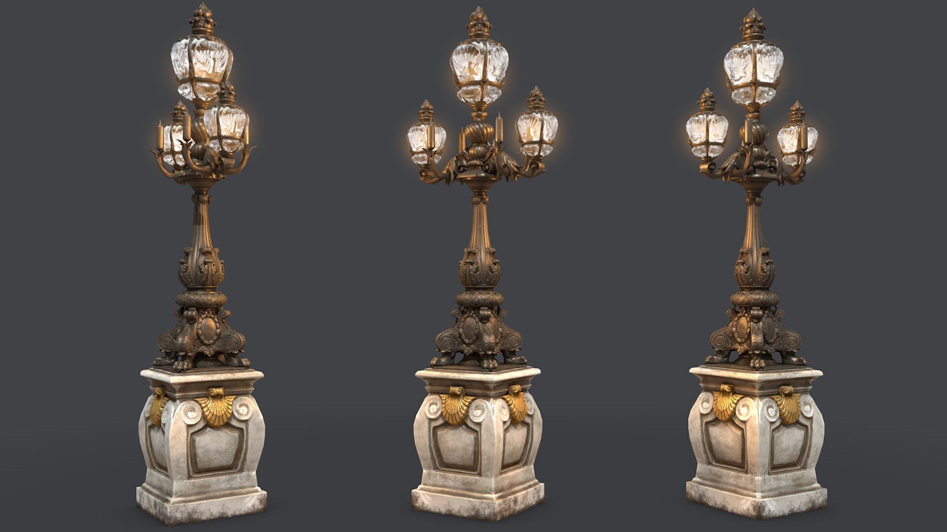 French Street Lamp Low-poly 3D model_1
