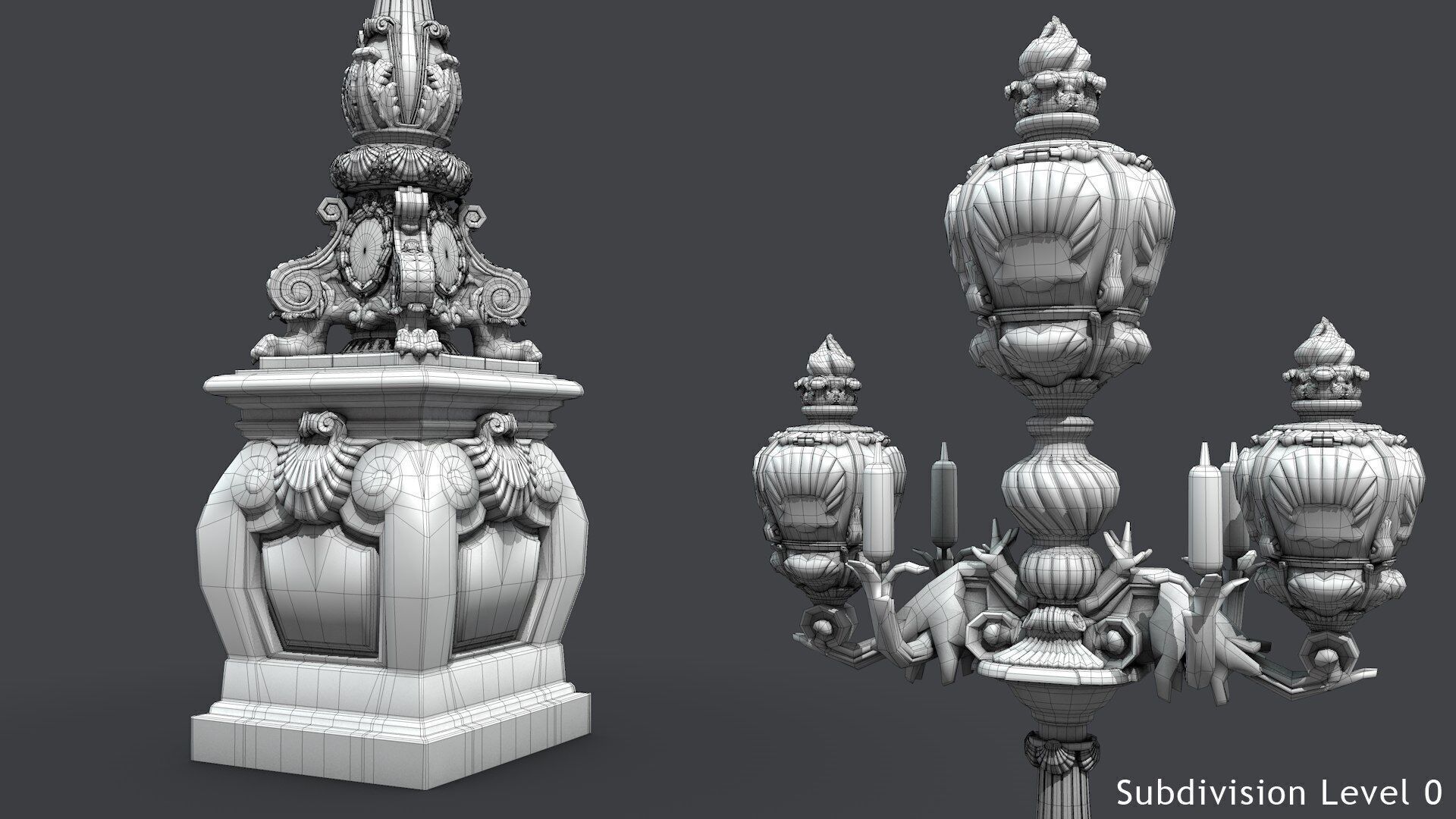 French Street Lamp Low-poly 3D model_11