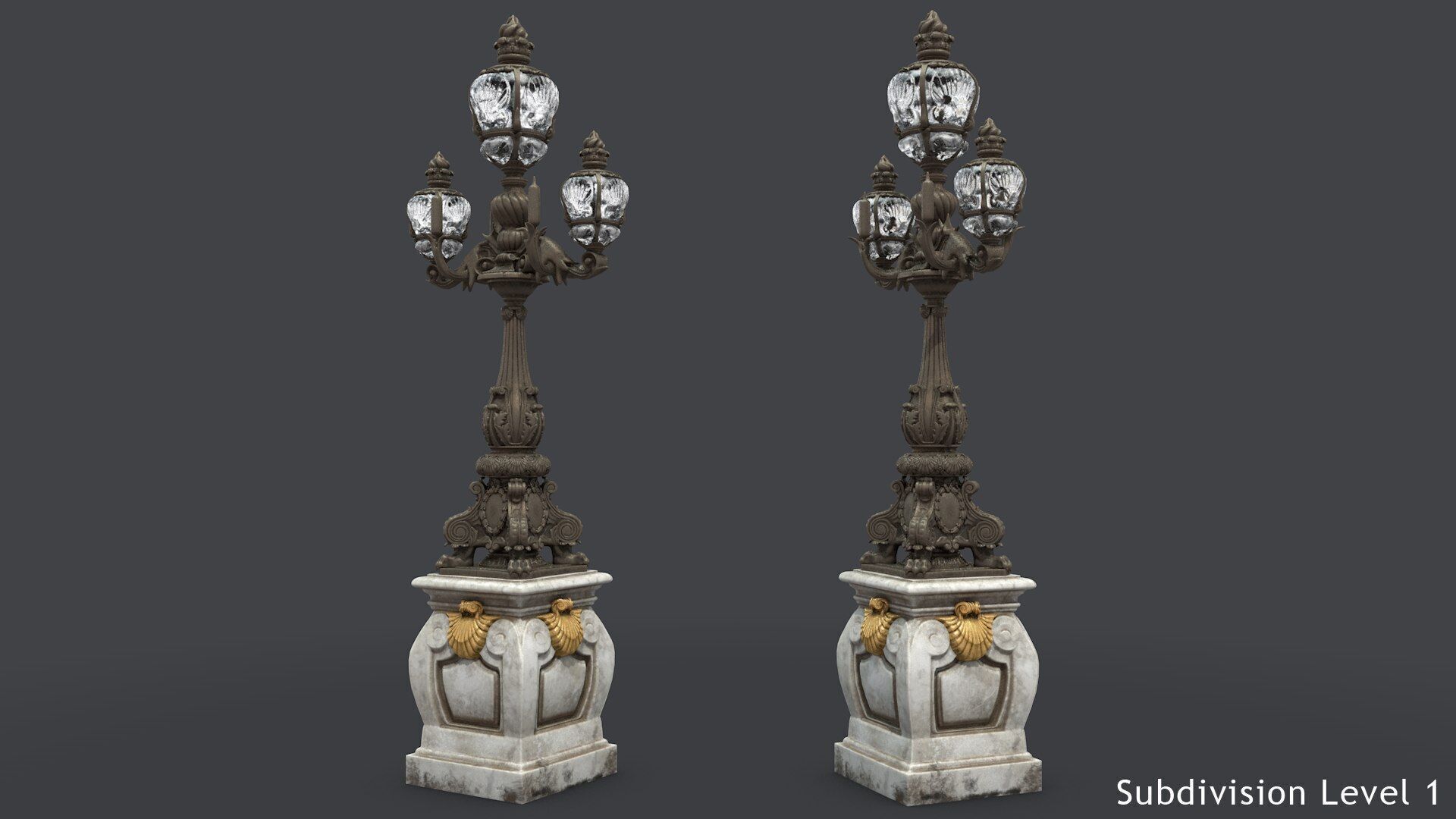 French Street Lamp Low-poly 3D model_10