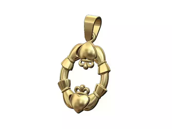 Open oval Claddagh heart crown sides pendant charm with bail