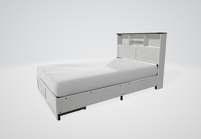 Full Size Bed Frame Low-poly 3D model