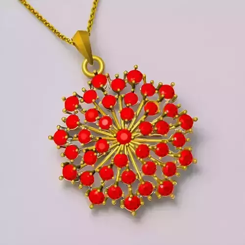 Intricate Gold Pendant with Red Gemstone Cluster 3D print model
