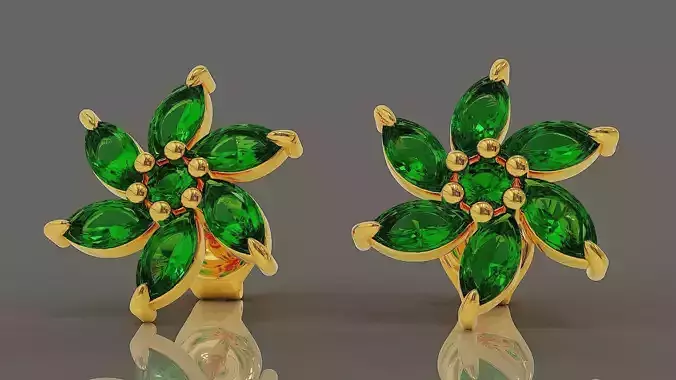 Prong set marquise and round shape flower stud earring