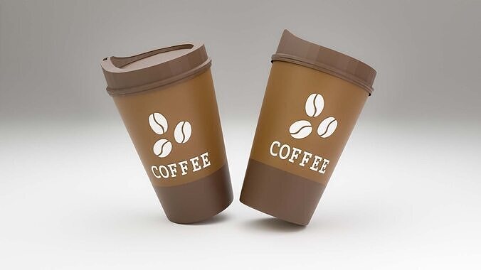 Realistic Coffee Cup 3D Model Takeaway Cup with Lid Label Low-poly 3D model