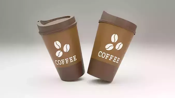 Realistic Coffee Cup 3D Model Takeaway Cup with Lid Label