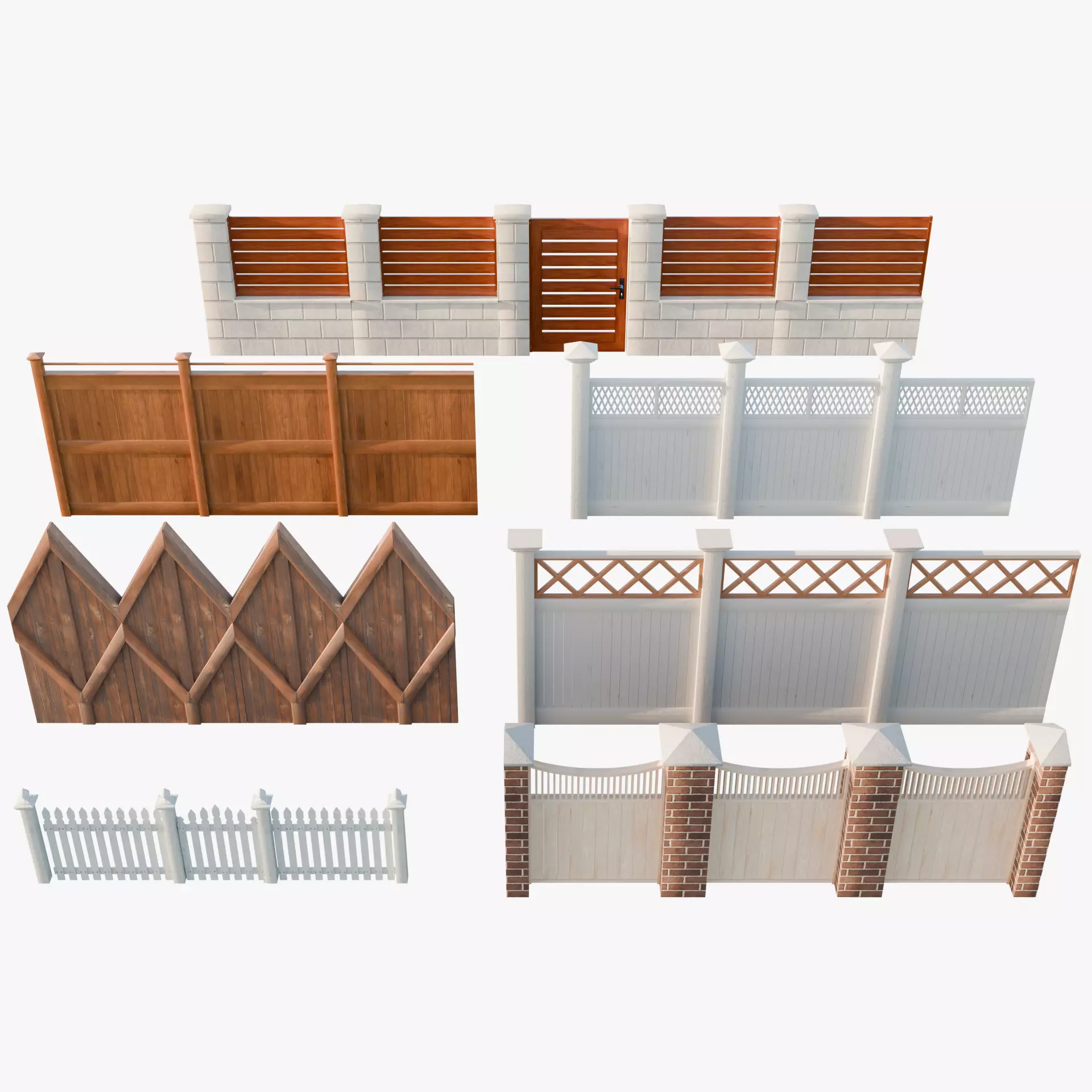 Modular Fence Pack Low-poly 3D model
