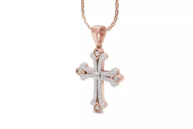 Cross Pendant Necklace with Diamond - 3D Printable CAD Module 