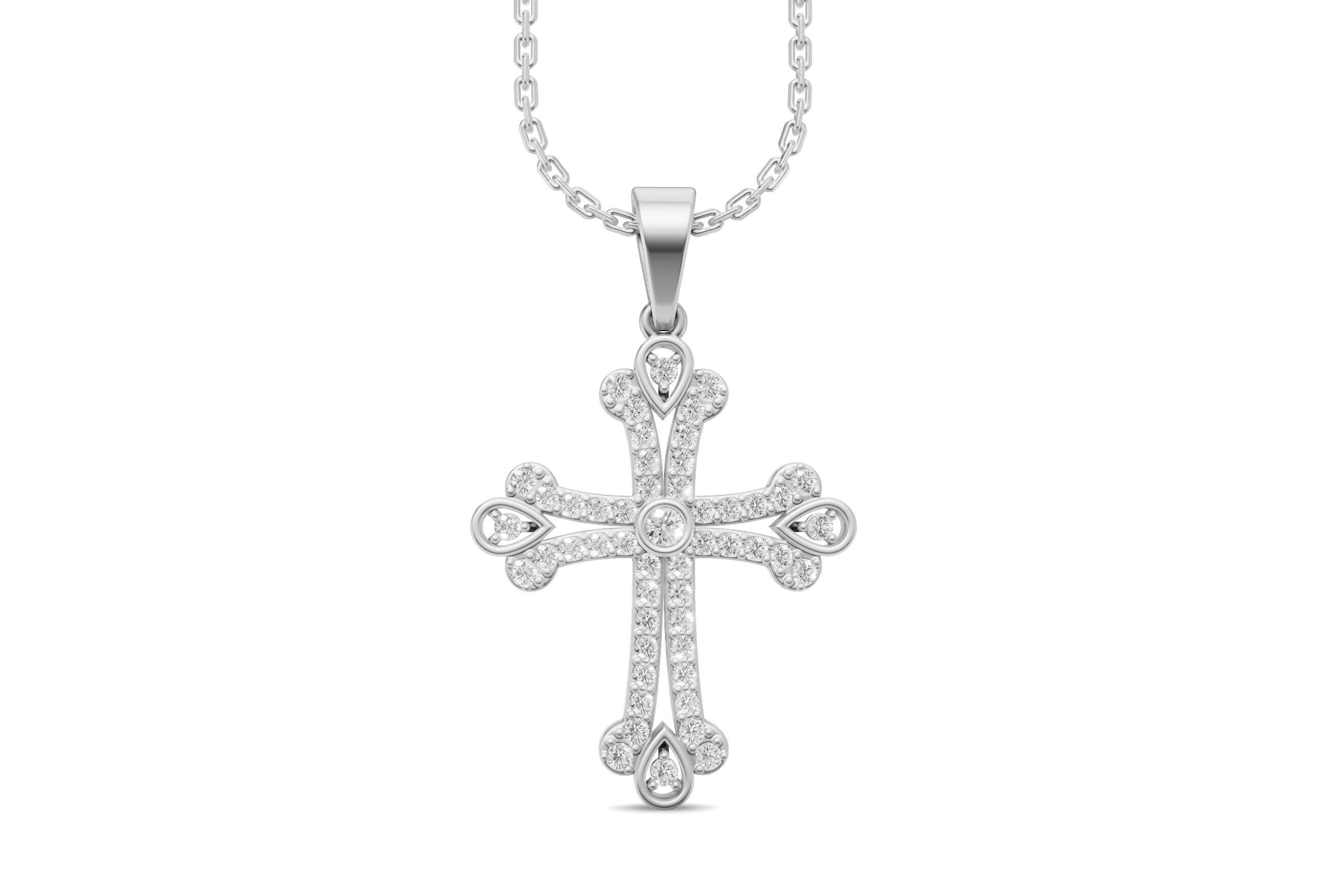 Cross Pendant Necklace with Diamond - 3D Printable CAD Module  3D print model_4