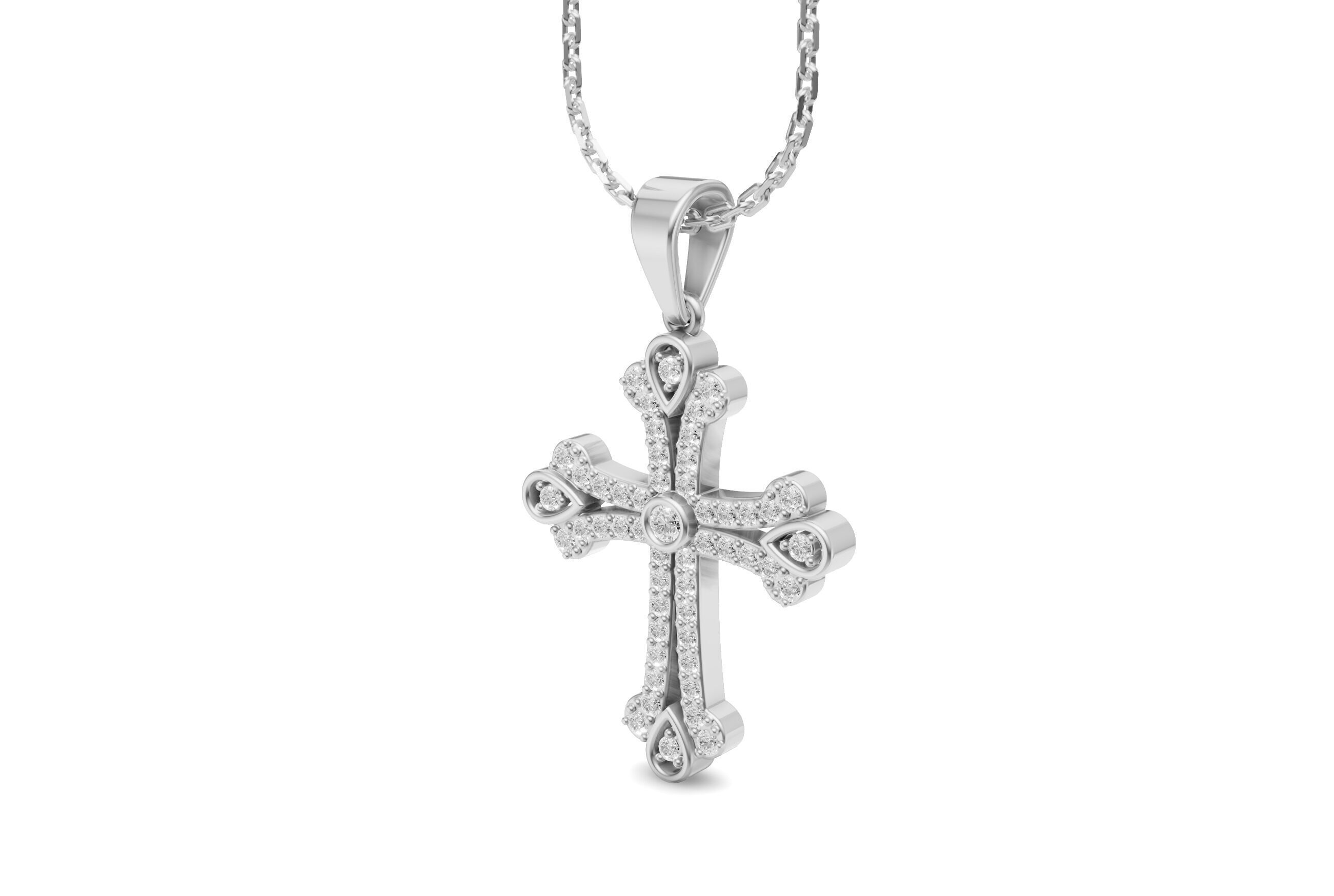 Cross Pendant Necklace with Diamond - 3D Printable CAD Module  3D print model_2