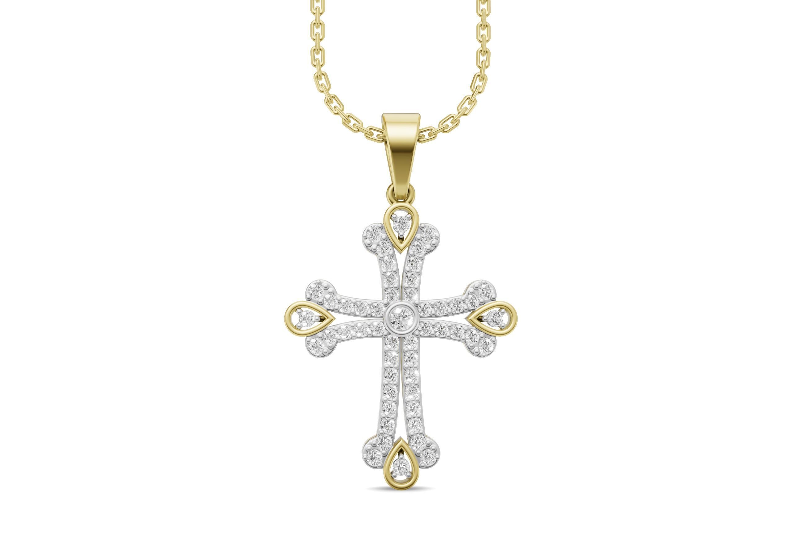 Cross Pendant Necklace with Diamond - 3D Printable CAD Module  3D print model_5