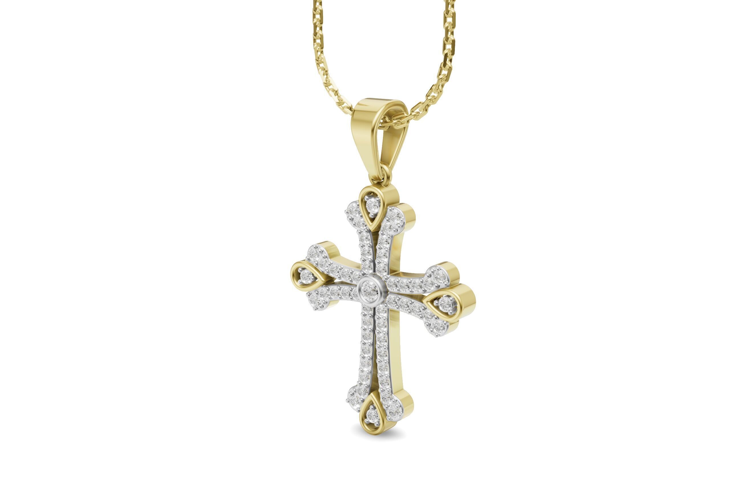 Cross Pendant Necklace with Diamond - 3D Printable CAD Module  3D print model_3