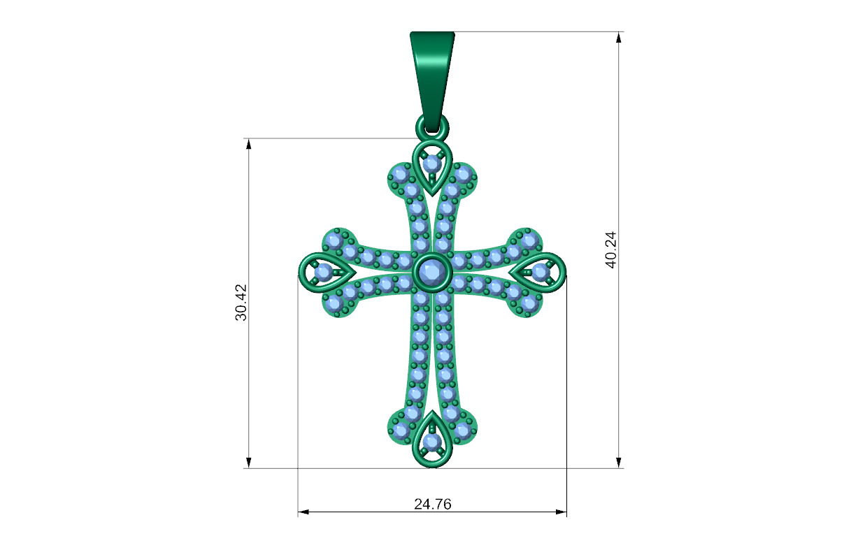 Cross Pendant Necklace with Diamond - 3D Printable CAD Module  3D print model_14
