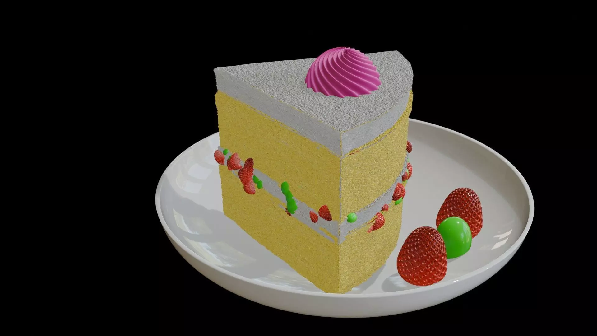 Realistic Quarter strawberry and grape fruit CAKE 3D model_0