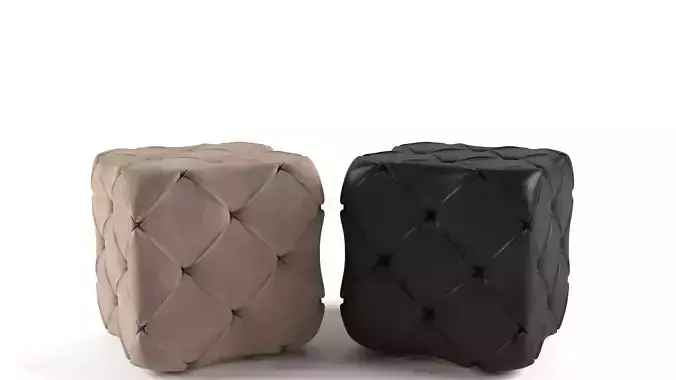 Capitone Pouf white brown fabric and black leather 3D model