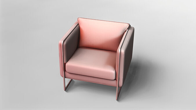 Modern Pink Armchair with Metal Frame 3D model