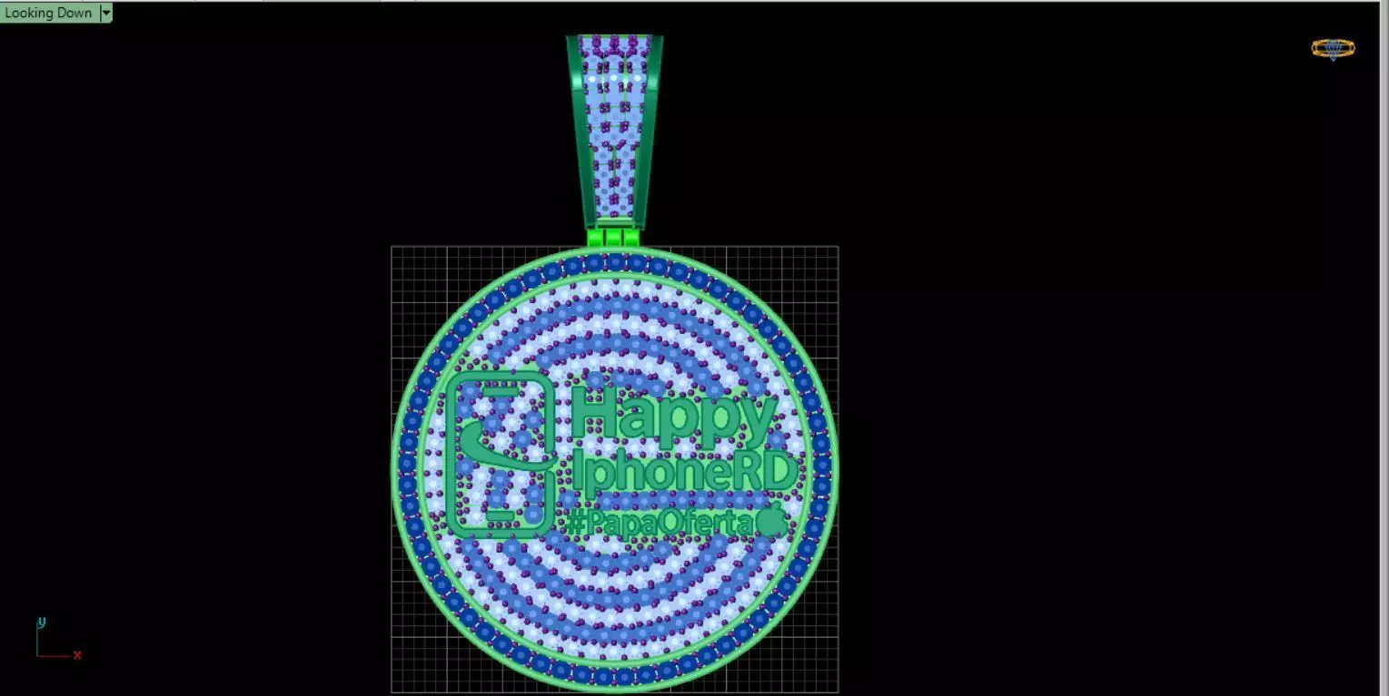 round 2-inch pendent with stone 3D print model_0