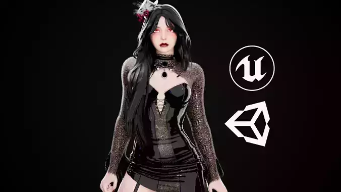 Gothic Vampire Girl - GameReady Low-poly 3D model