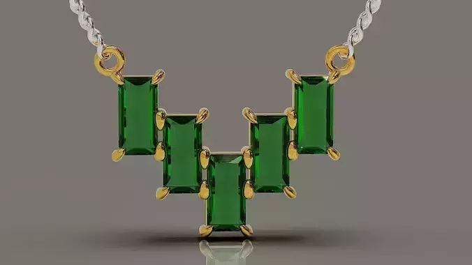 Prong set baguette shape diamond pendant