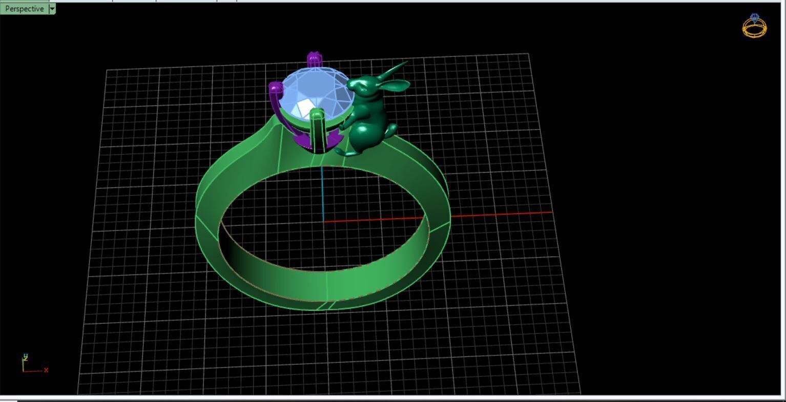 rabbit Centre stone ring Free 3D print model_2