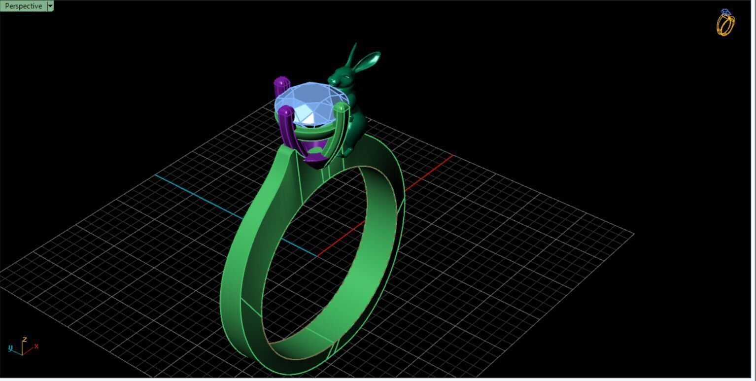 rabbit Centre stone ring Free 3D print model_1