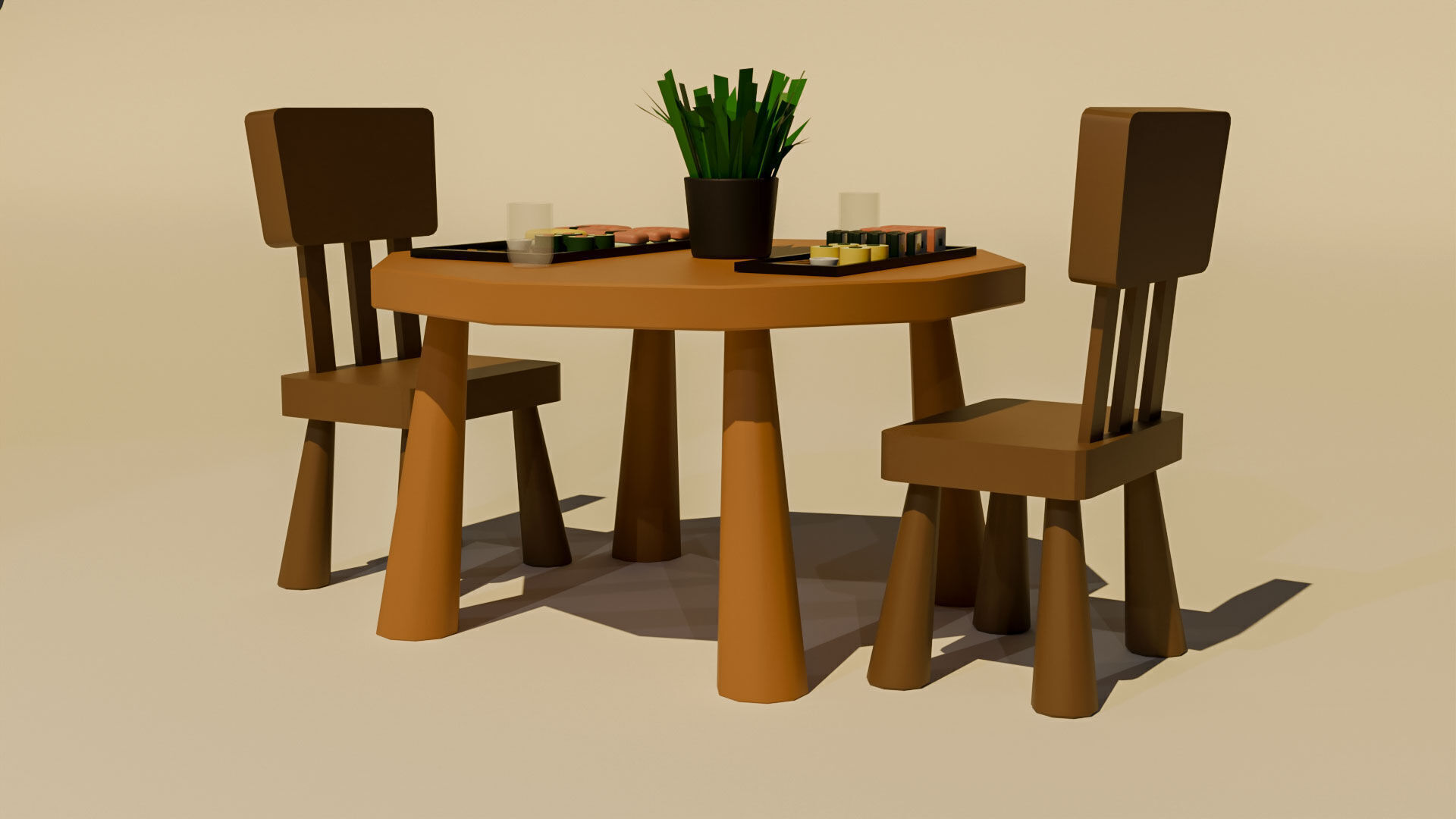 Japanese Food Table Set - Game Asset Free low-poly 3D model_1