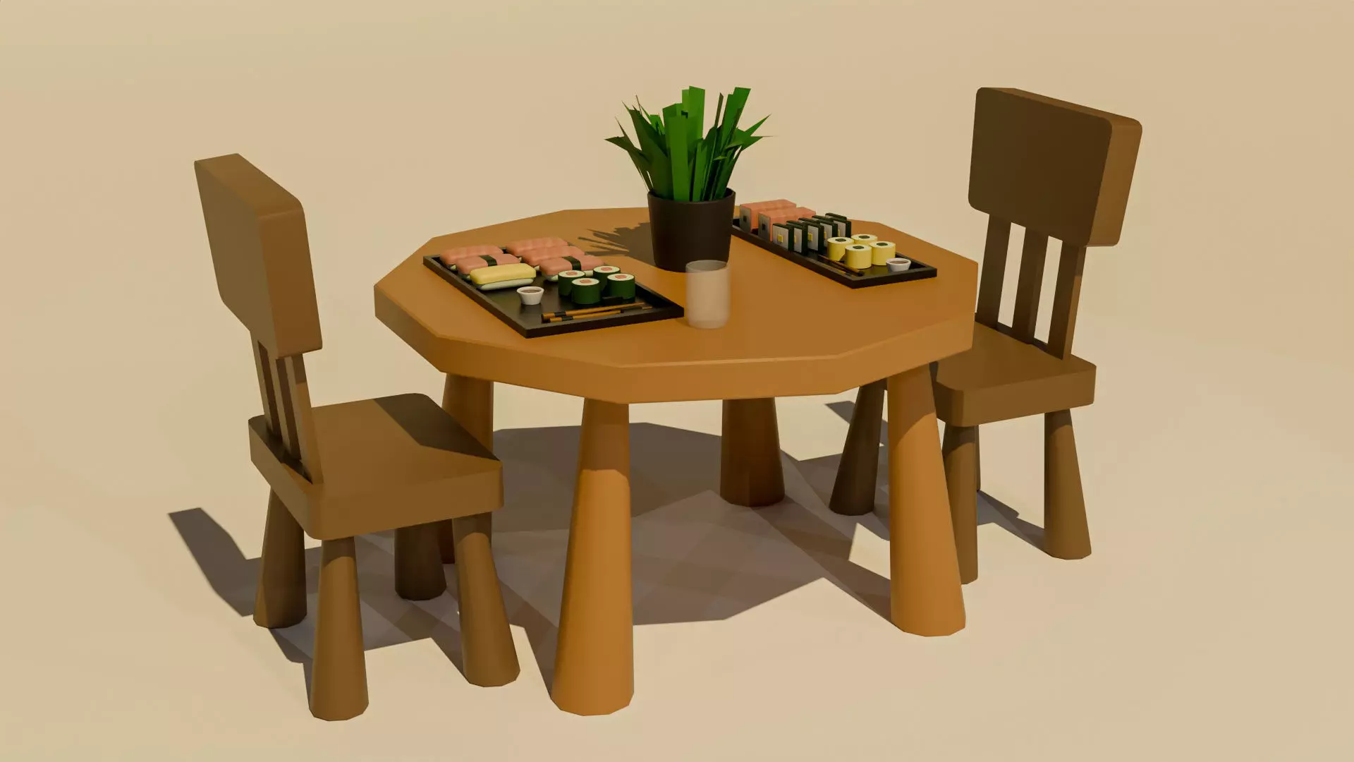 Japanese Food Table Set - Game Asset Free low-poly 3D model_0