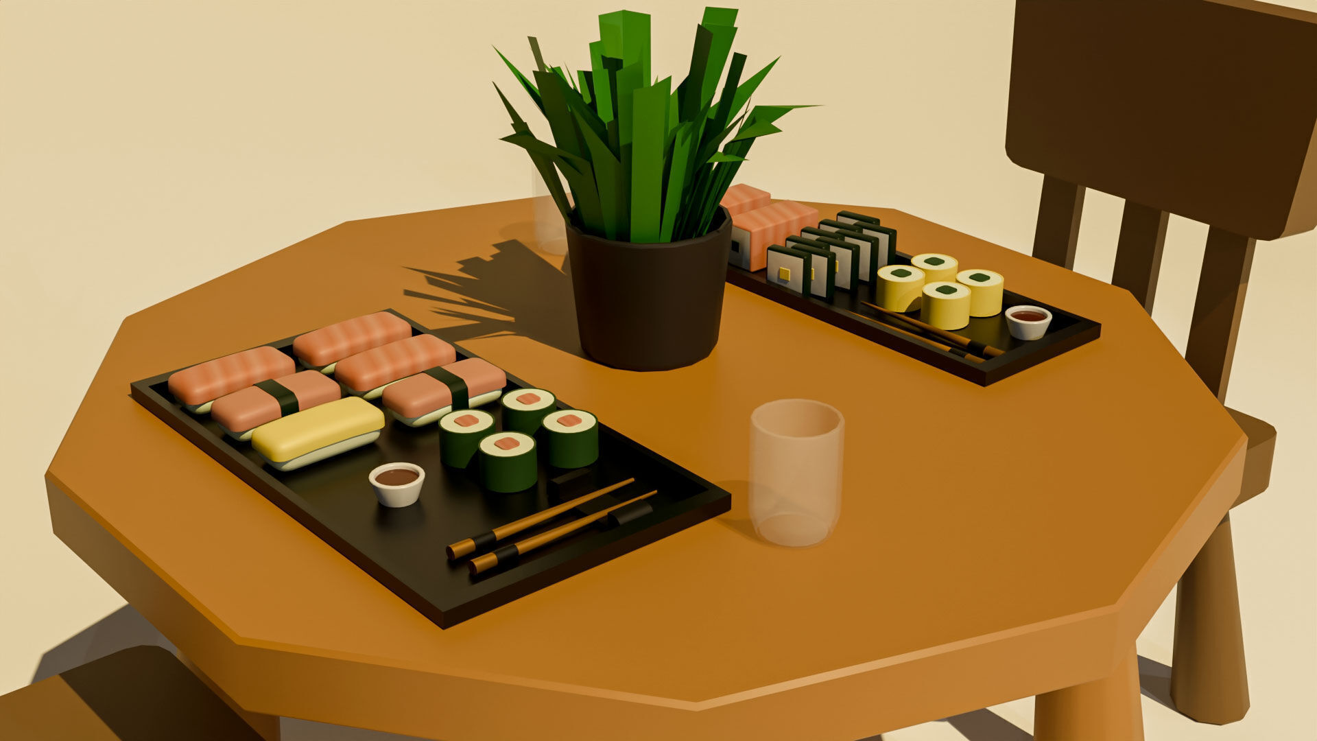Japanese Food Table Set - Game Asset Free low-poly 3D model_2