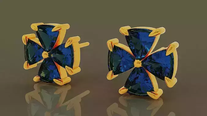 Prong set trillion shape diamond flower stud earrings