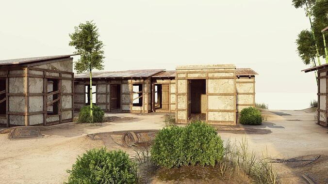 Village Houses Low-poly 3D model 7