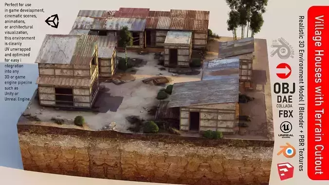 Village Houses Low-poly 3D model